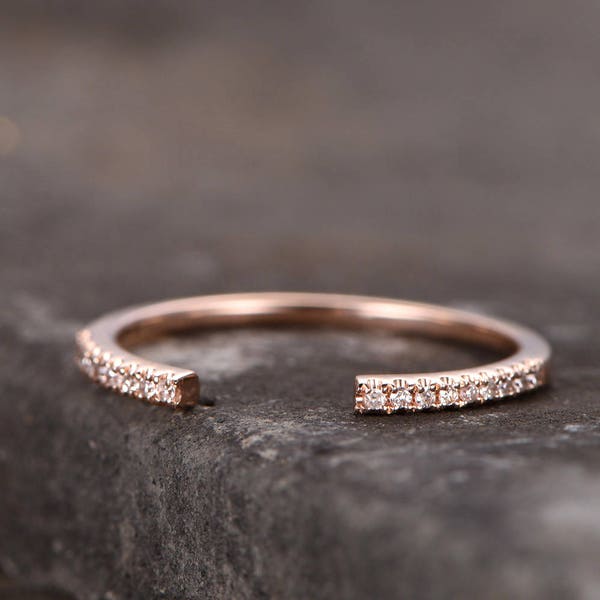 Sterling silver ring/Cubic Zirconia wedding band/open gap band//Art Deco Matching band/Half eternity ring/Rose gold plated/Petite Pave