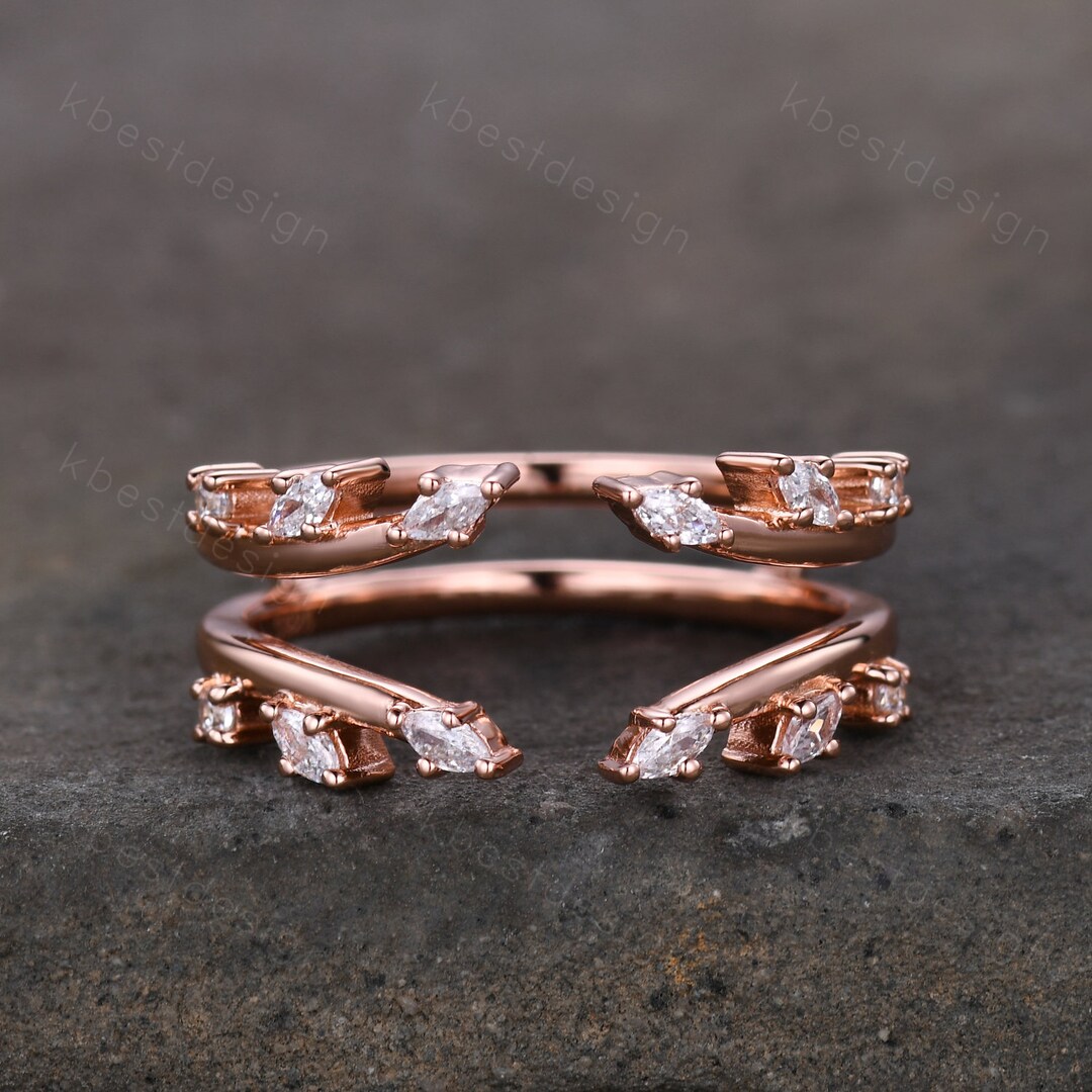 Double Curved Wedding Band Rose Gold Wedding Band Vintage Marquise Cut ...
