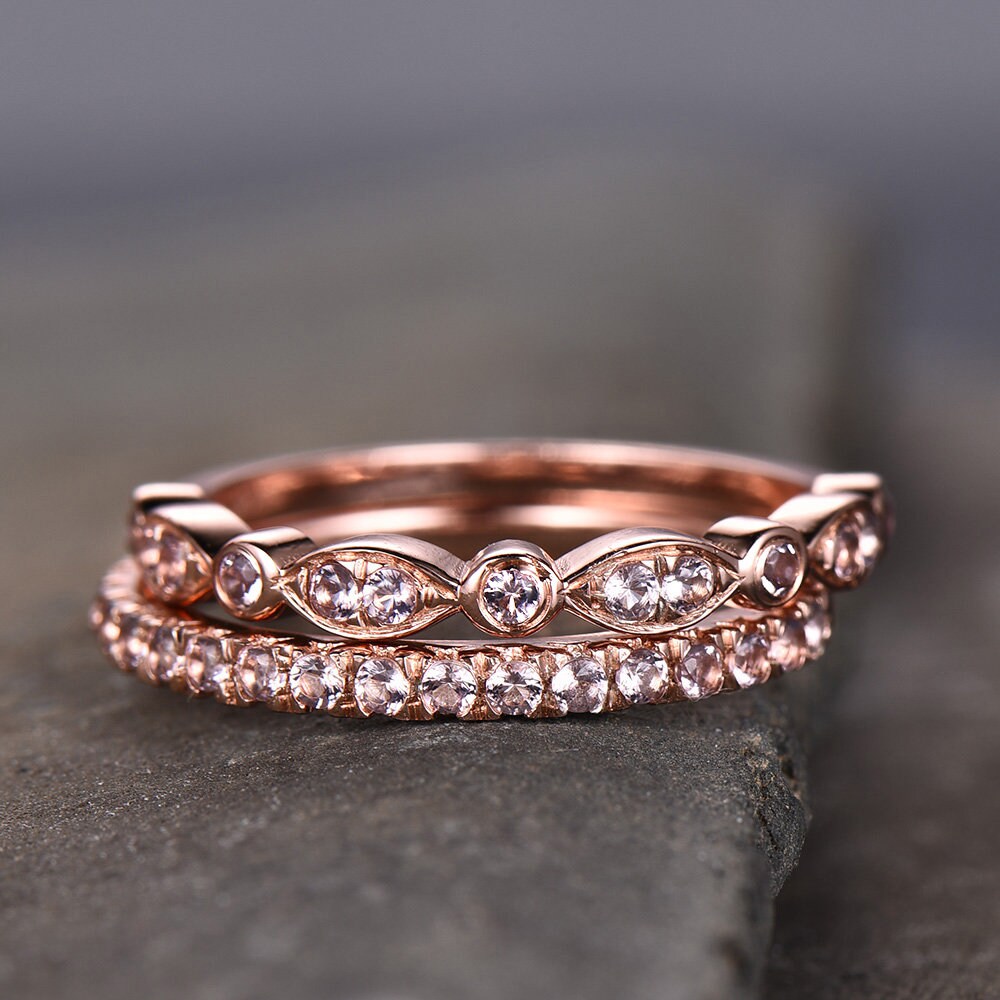 Morganite Wedding Ring Setwedding Ringmorganite Wedding - Etsy