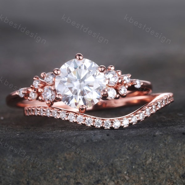 Round Engagement Ring, Rose Gold Wedding Rings, High Quality Cubic Zirconia Wedding Ring Set, Art Deco Wedding Ring, Bridal Promise Ring