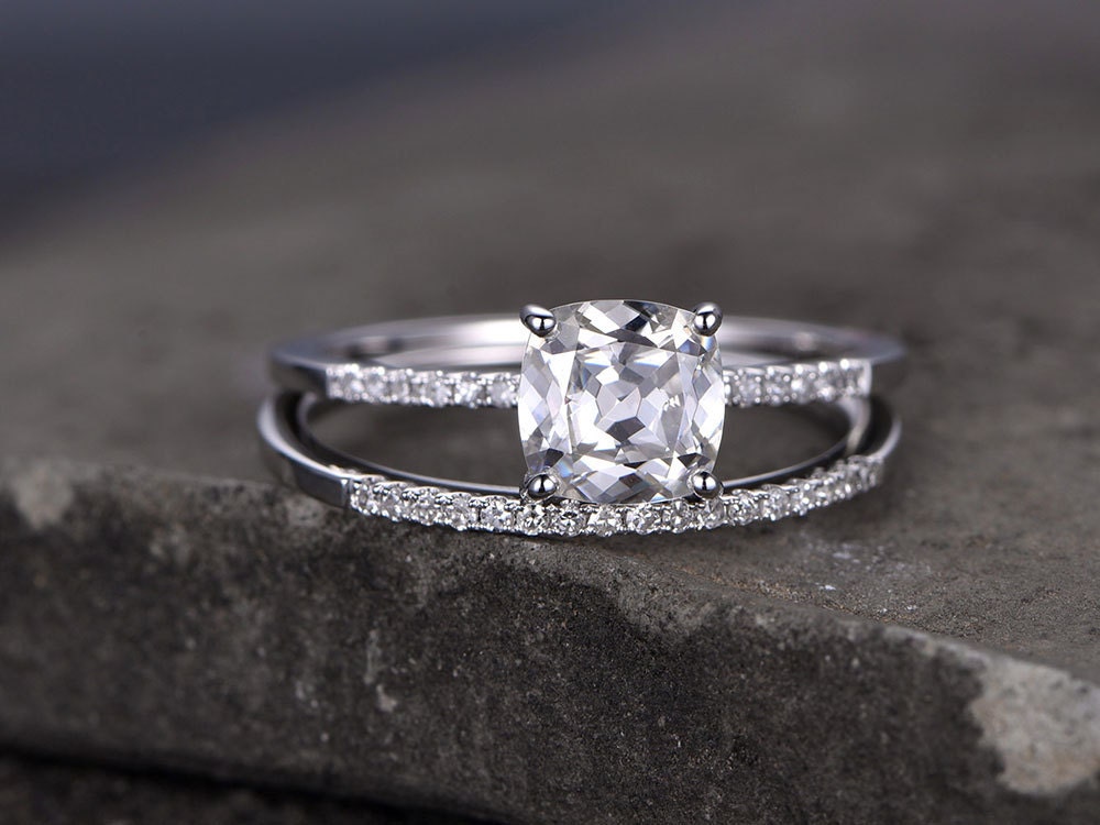 White Topaz Stone Square Design Band 925 Sterling Silver Stacking Stackable Wedding Ring White Topaz Stone Square Design Band 925 Sterling Silver Stacking Stackable Wedding Ring