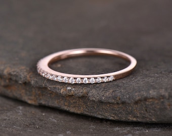 Sterling silver ring/Cubic Zirconia wedding band/CZ wedding ring/stack ring/Thin Matching band/Half eternity ring/Rose gold plated