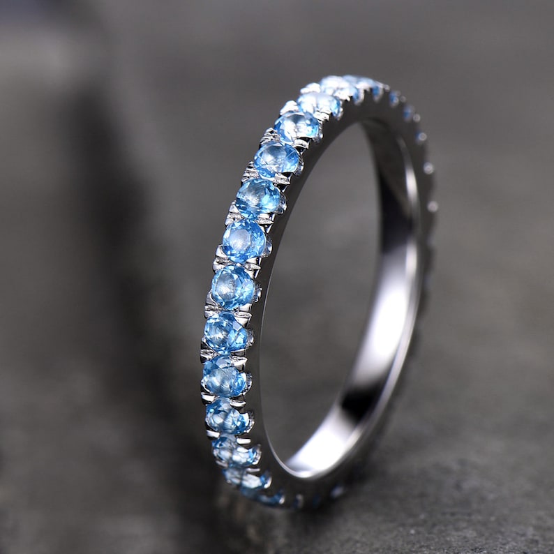 Eternity Band Blue Topaz Wedding Band Topaz Ring Aniversary Etsy
