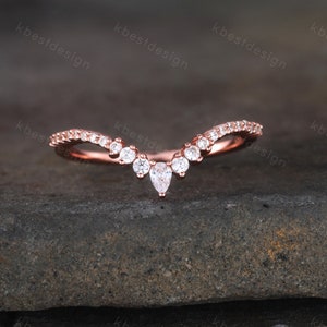 Delicate Chevron Ring Rose Gold Ring for Women Diamond CZ Eternity Stackable Wedding Band Unique Curved Matching Bridal Anniversary Gift