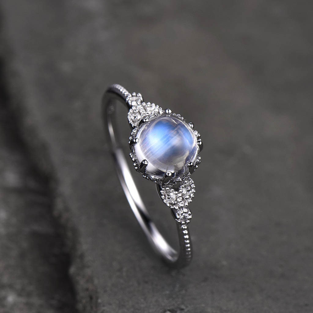 Moonstone Ring Art Deco Engagement Ring Vintage Floral Ring CZ - Etsy