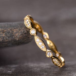 Vintage Wedding Band Art Deco Wedding Band Milgrain Marquise Matching Band Sterling Silver Anniversary Ring Yellow Gold Plated