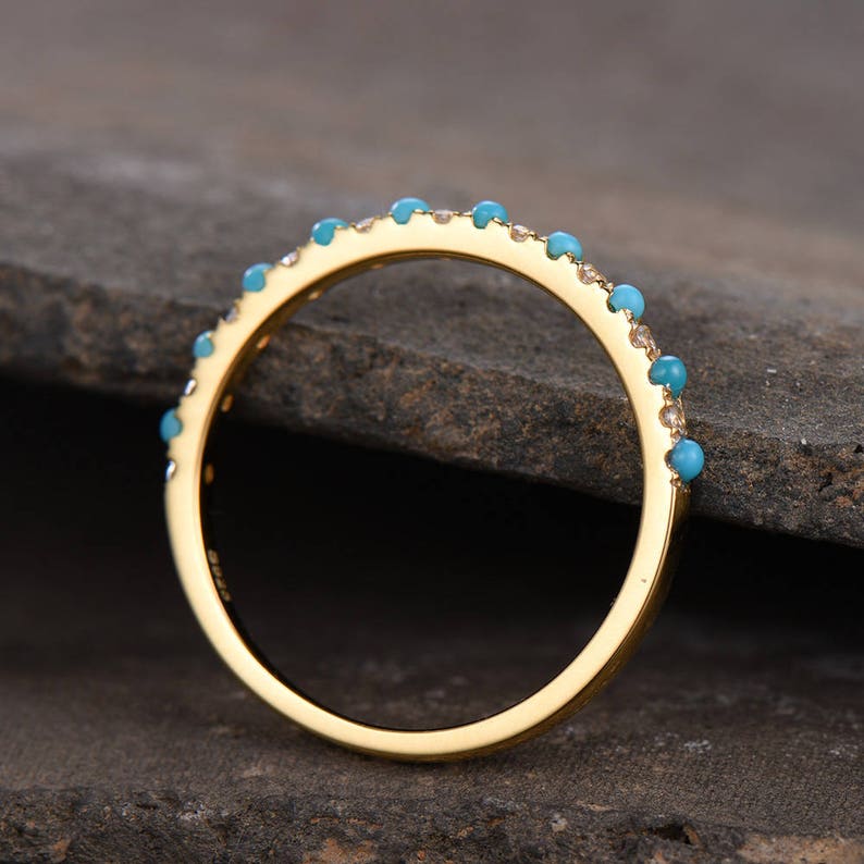 Turquoise Wedding Band Turquoise with CZ Diamonds Ring