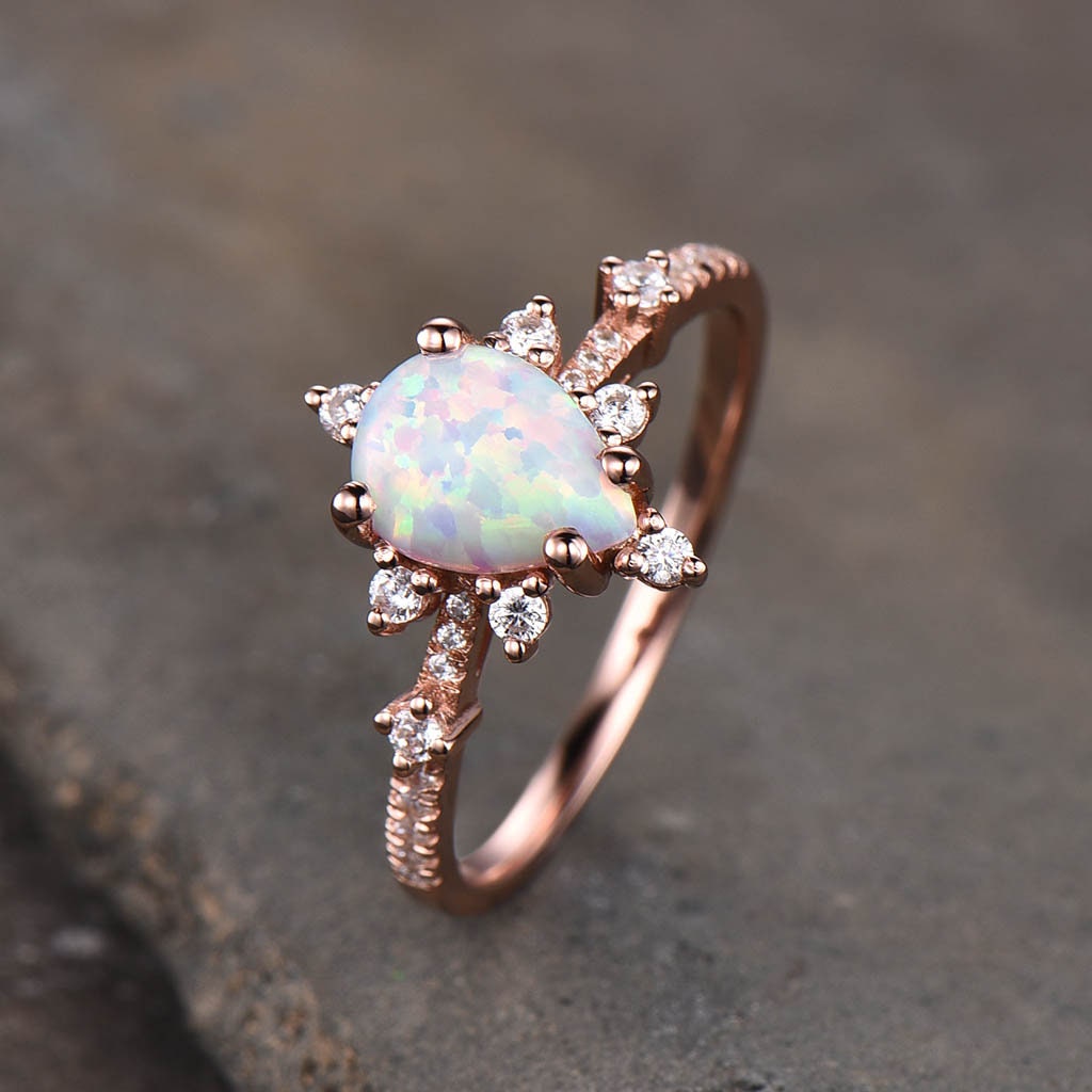 Dainty Opal Ring White Fire Opal Engagement Ring Rose Gold - Etsy