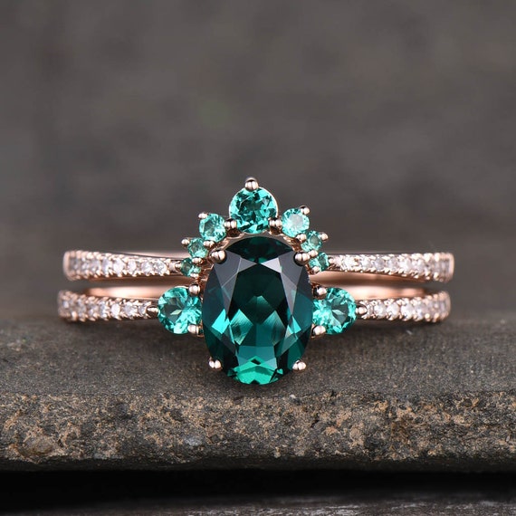 Emerald Ring Rose Gold Emerald Ring Set Green Emerald | Etsy