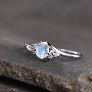 Dainty 5mm Round Moonstone Engagement Ring, Moonstone Ring, Silver ...