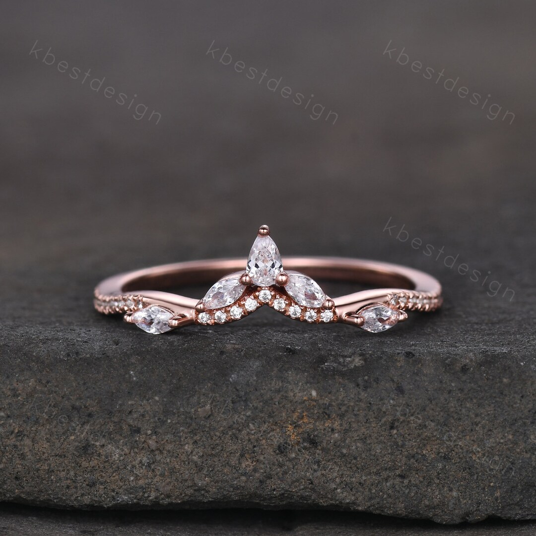 Marquise Moissanite Wedding Band Vintage Rose Gold Stacking Band Art ...