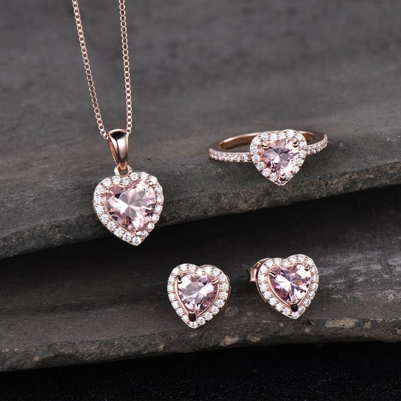Bridal Jewelry Set Morganite Jewelry Heart Shaped Morganite | Etsy
