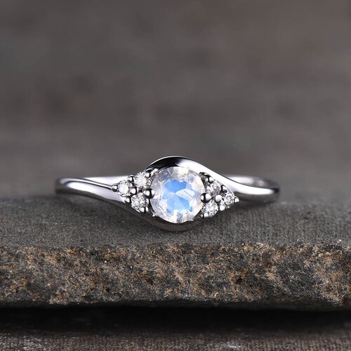 Dainty 5mm Round Moonstone Engagement Ring Moonstone Ring - Etsy