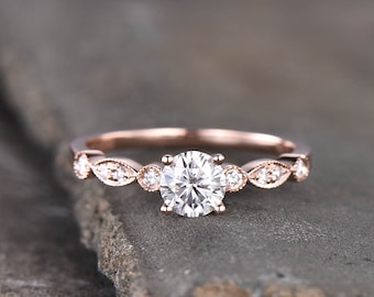 Rose Gold Engagement Ring, Dainty Ring, Promise Ring, CZ Engagement Ring, High Quality CZ Wedding Ring, Diamond Simulant Ring, Art Deco