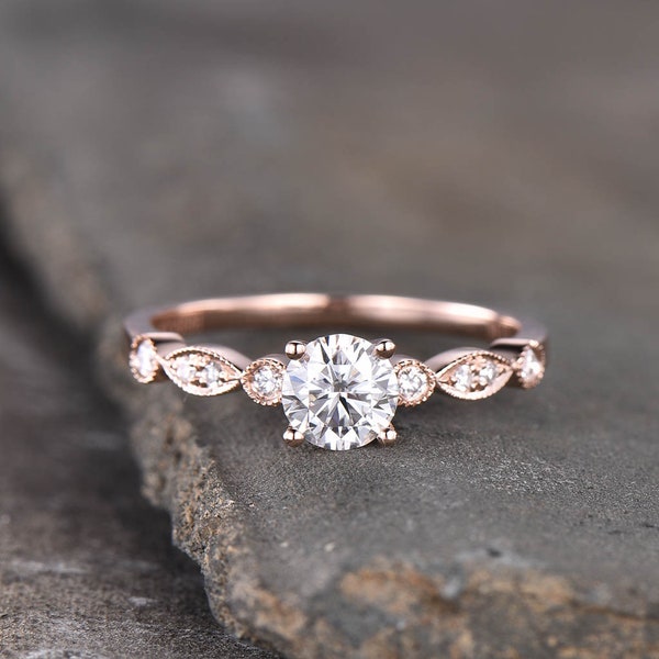 Rose Gold Verlobungsring, Zierlicher Ring, Verlobungsring, CZ Verlobungsring, Hochwertiger CZ Ehering, Diamant Simulant Ring, Art Deco