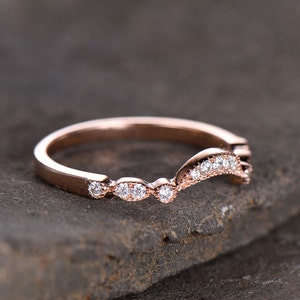 Sterling silver ring for women/Cubic Zirconia wedding band/CZ wedding ring/stackable ring/Matching band/Rose gold plated/curve half moon gap image 3