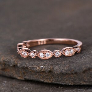 Sterling silver ring/Cubic Zirconia wedding band/CZ wedding ring/stack ring/Art Deco Matching band/Half eternity ring/Rose gold plated image 3