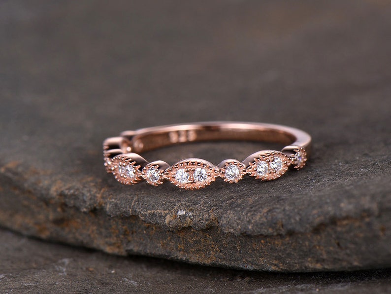 Sterling silver ring/Cubic Zirconia wedding band/CZ wedding ring/stack ring/Art Deco Matching band/Half eternity ring/Rose gold plated image 3