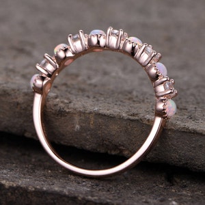 Opal Wedding Ring/Opal ring/Opal Wedding Band/Rose Gold Plated/Sterling Silver/CZ Diamond Enternity band/Vintage Opal Diamond Ring/ image 3
