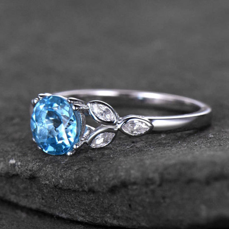 Unique Blue Topaz Engagement Ring Art Deco Vintage Floral Ring | Etsy