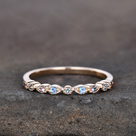 Alexandrite and Blue Topaz Ring Alexandrite Wedding Band June Birthstone Ring Art Deco Stackable Ring Anniversary Ring Gift for Her Etsy