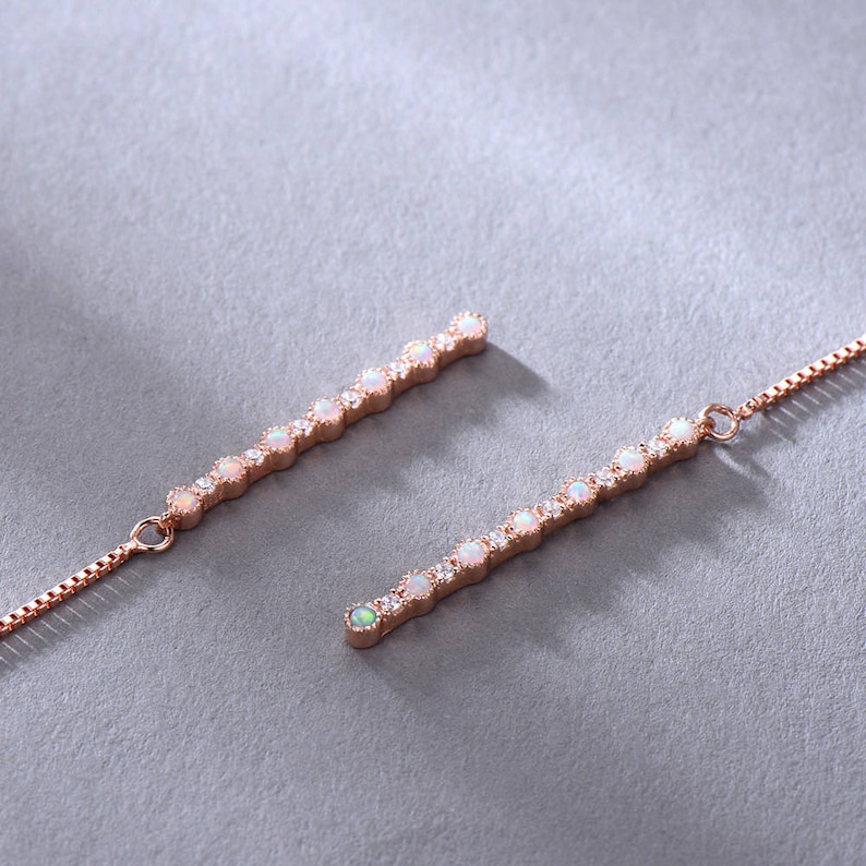 Opal Threader Earrings Ear Threader Long Chain Earrings Bar earring Sterling Silver Rose Gold Plated,Opal Ring Necklace Bracelet Available