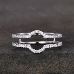 Dainty curved Moissanite wedding band White gold double curve stacking band half eternity enhancer matching band Unique bridal promise gift