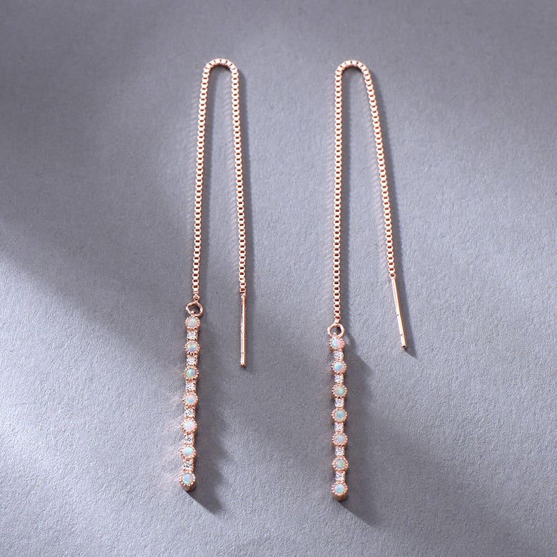 Opal Threader Earrings Ear Threader Long Chain Earrings Bar earring Sterling Silver Rose Gold Plated,Opal Ring Necklace Bracelet Available