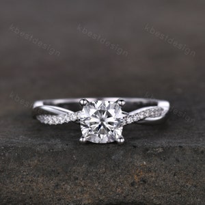 Kissenschliff Moissanite Verlobungsring einzigartiger Weißgold verdrehter Ehering simulierter Diamantring für Frauen Vintage Brauting Versprechen