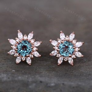 Vintage Alexandrite Earrings, Studs for woman, Rose Gold Stud earrings, June Birthstone Jewelry, Anniversary Gift