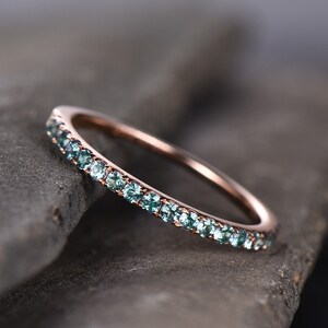 Eternity Band Alexandrite Ring Aniversary Ring Sterling Silver Matching Band Stacking Ring June Birthstone Rose Gold Plate Wedding Band image 3