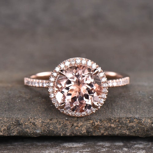 8mm Round Engagement Ring Rose Gold Ring Etsy