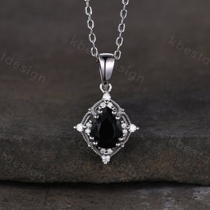 Vintage black onyx necklace sterling silver necklace art deco Personalized pendant for women unique moissanite promise anniversary gift