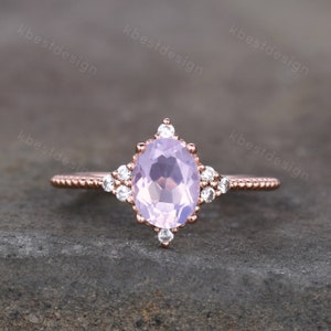 Lavendel Amethyst Zierliche Ring für Frauen RoseGold Oval Amethyst Verlobungsring Natur lila Amethyst Ring Braut Versprechen Ring Geschenk