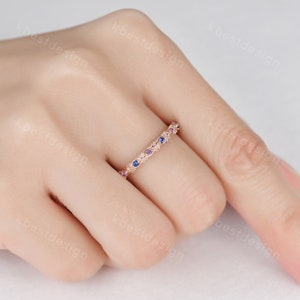 Antique Sapphire Wedding Band Women Rose Gold Band Amethyst Band Vintage Wedding Ring September Birthstone Stacking Ring Anniversary Gift image 8