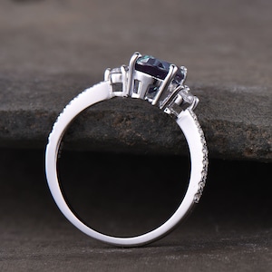 Alexandrite Ring, Oval Alexandrite Engagement Ring, Three Stone Design, June Birthstone Ring, Promise Ring, Anniversary Ring image 8