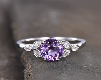 Amethyst Ring, February Birthstone, Amethyst Engagement Ring, Silver Ring, Amethyst Jewelry, Gemstone Ring, 14K White Gold