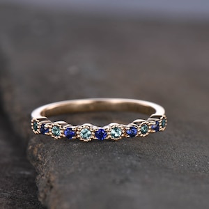 Alexandrite and Sapphire Ring, Alexandrite Ring, Gemstone Band, June Birthstone Ring, Rose Gold Ring, Anniversary Ring, Gift For Her