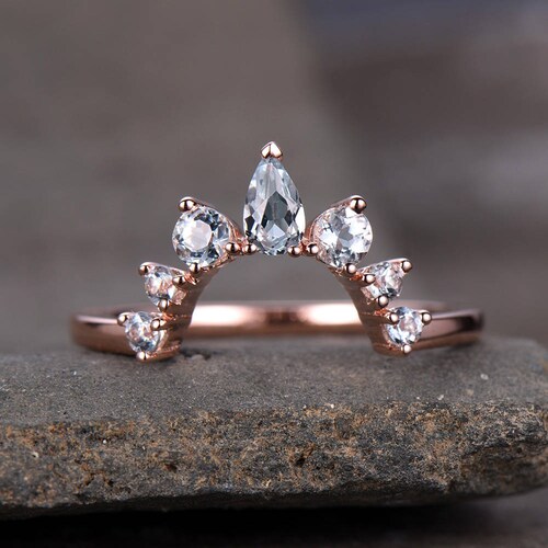 Aquamarine Wedding Band Stacking Ring Rose Gold Plated Etsy