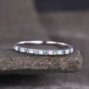 Dainty Opal Alexandrite Ring - Opal Stackable Wedding Band - 925 Sterling Silver - Minimalist Birthstone Ring - Stacking Ring - Gold Ring
