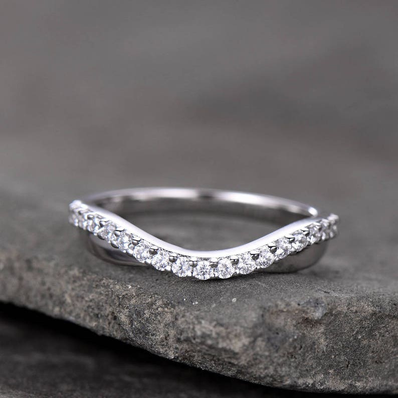 Curve Wedding Band Plain White Gold Band Unique Wedding Ring Etsy