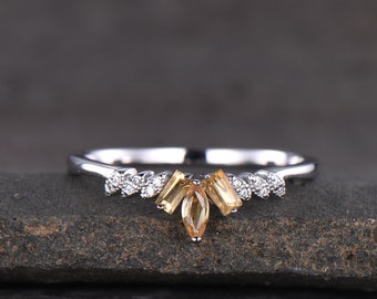 Citrine Ring, Dainty Ring, Stacking Rings, Sterling Silver Rings, Art deco Style, Anniversary Gift, Delicate Ring