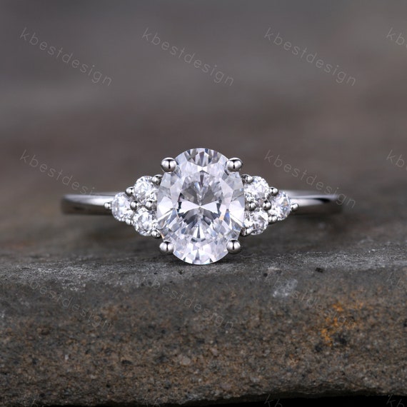 1.50 CT Oval Diamond Engagement Ring Cluster Three Stone - Etsy