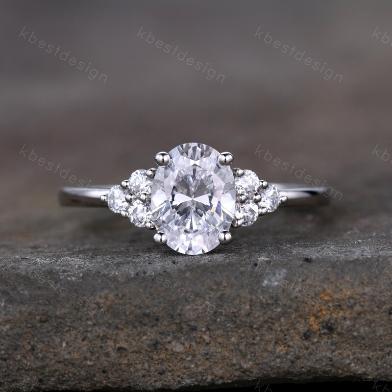 Oval Engagement Ring With Side Stones - Etsy