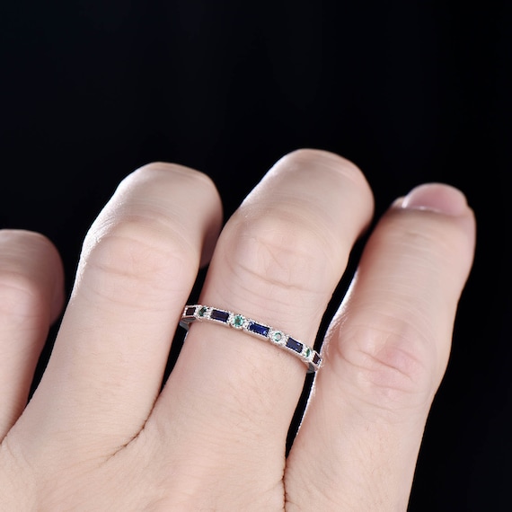 Sapphire and Emerald Ring, Sapphire Baguette Ring, Half Sapphire and Emerald Ring, Sapphire Baguette Ring, Half