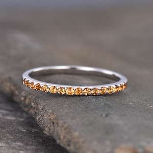 Half Eternity Citrine Ring 925 Sterling Silver Ring Citrine Wedding Band Stacking Ring Dainty Ring November Birthstone Gift for her