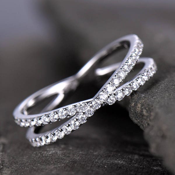 X Ring Criss Cross Ring X Cross Ring Wedding Band Gold X Ring 925 Sterling Silver Thin CZ Ring Micro Pave Ring Knuckle Ring Stacking Ring