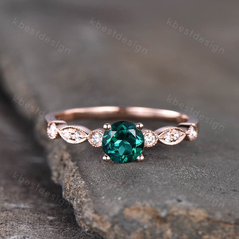 Art Deco Emerald Engagement Ring Round Cut Emerald Ring - Etsy