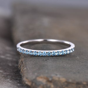 Half Eternity Blue Topaz Ring, Topaz Wedding Band, Blue Gemstone Ring, Sterling Silver Ring, Wedding Ring, December Birthstone, Gold Ring