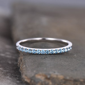 Half Eternity Blue Topaz Ring, Topaz Wedding Band, Blue Gemstone Ring, Sterling Silver Ring, Wedding Ring, December Birthstone, Gold Ring